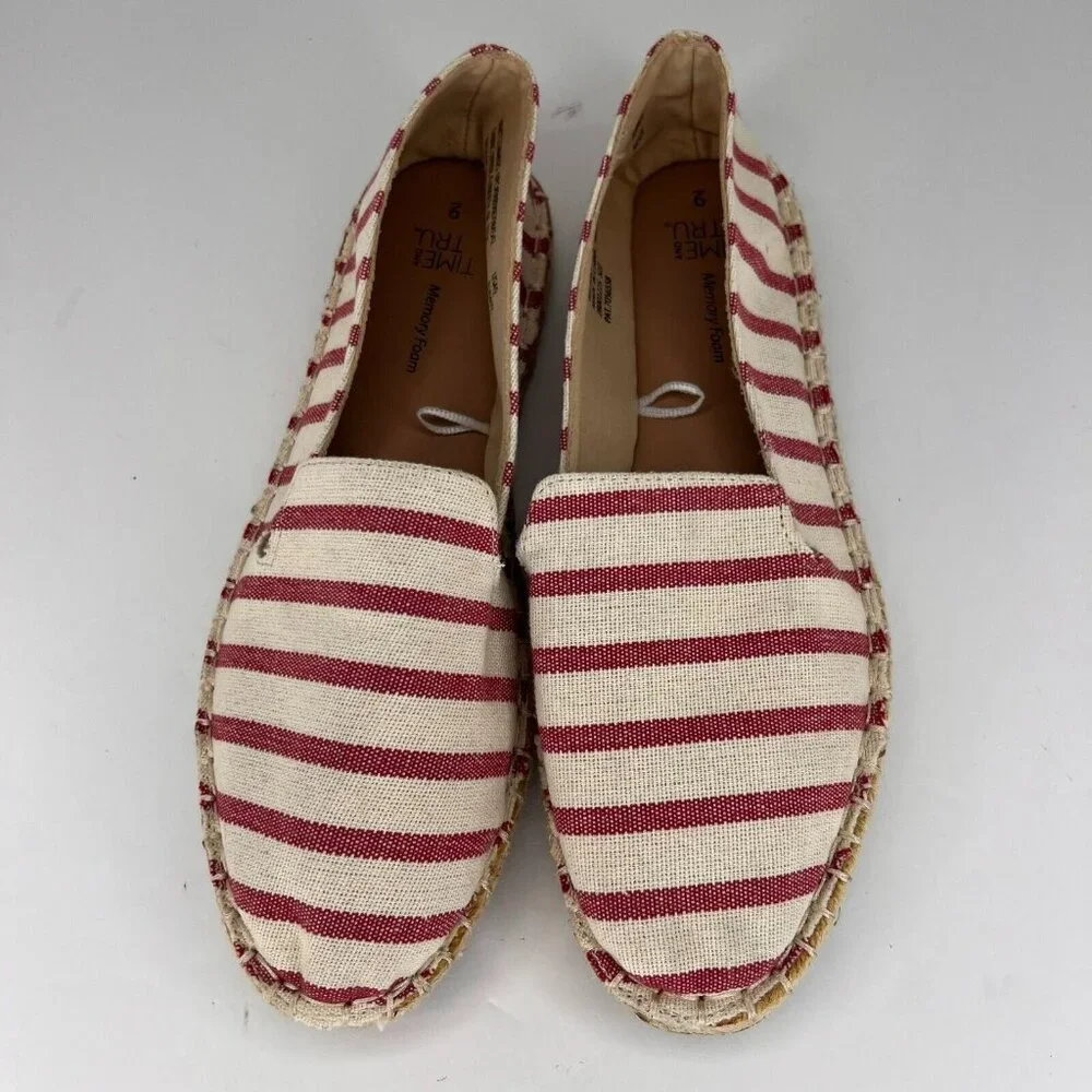 Time And Tru Womens 0889487984542 Canvas Striped Slip-On Size 9 Espadrille